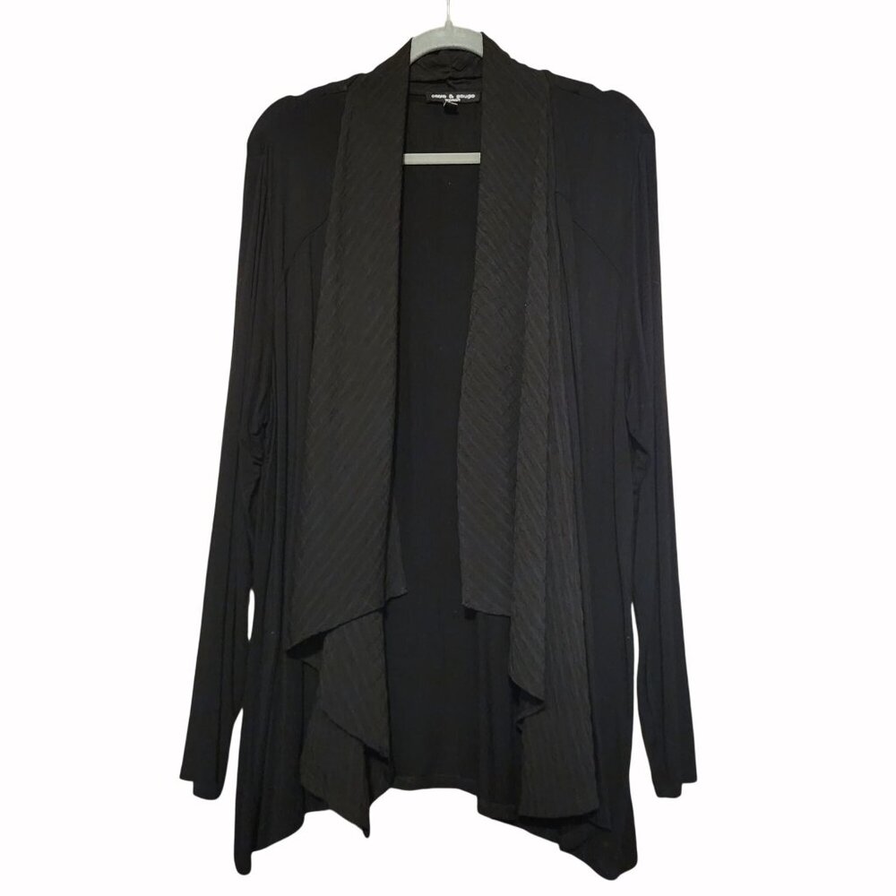 Cable & Gauge Womens Black Open Front Waterfall Cardigan 1X Viscose Blend
